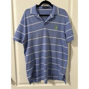 Polo Ralph Lauren Polo Shirt Men’s Large Blue Striped Big Pony Logo Golf
